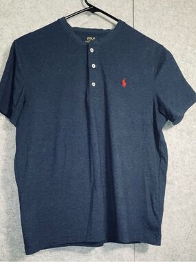 Polo by Ralph Lauren Navy Short-Sleeve Henley with Red Pony Logo large